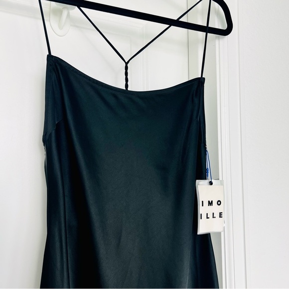 Simon Miller Kizo Black Feather Trim Open Back Maxi Slip Dress Gown Large - Picture 5 of 13